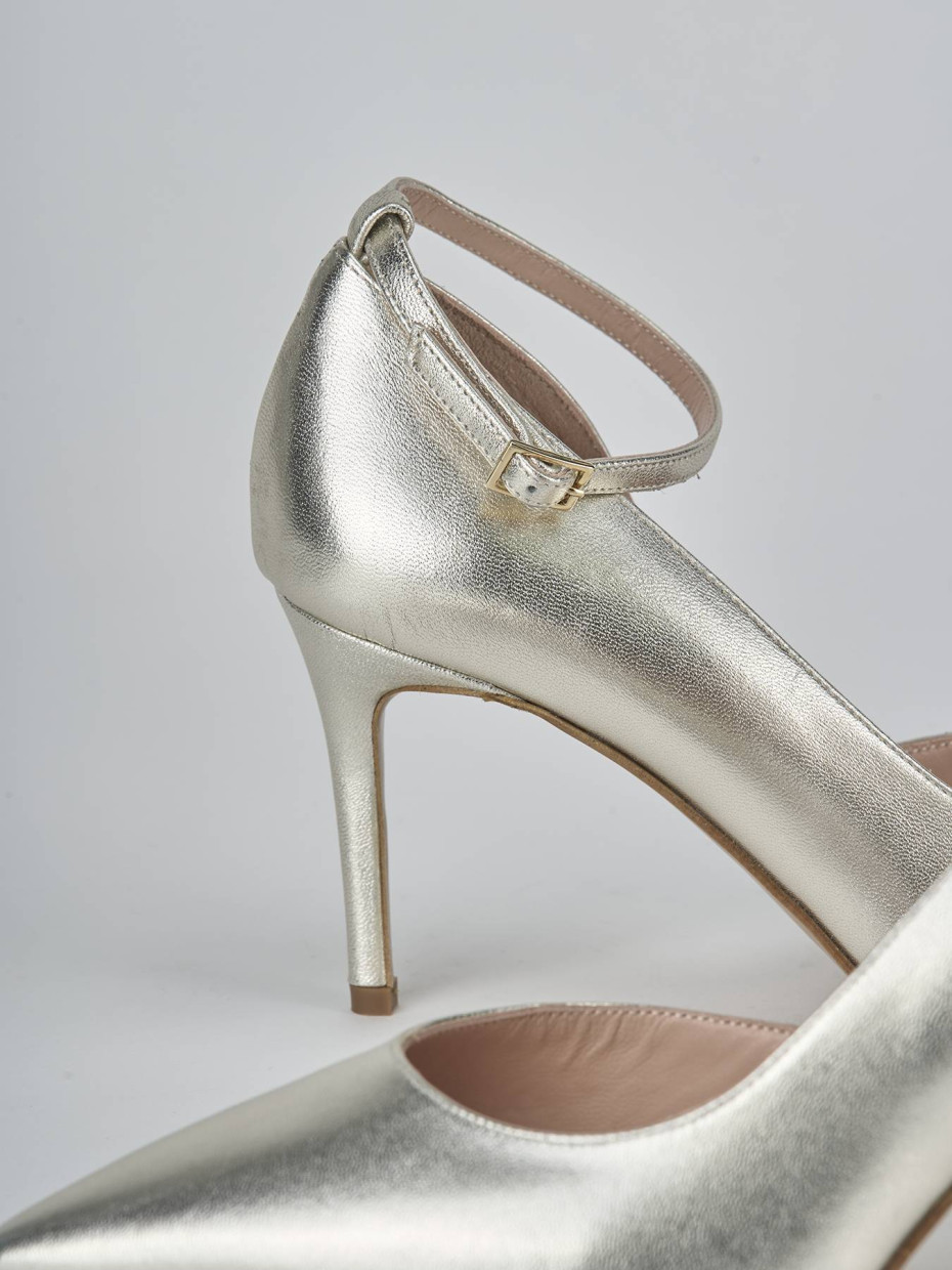 Décolleté e slingback tacco 7cm laminato oro
