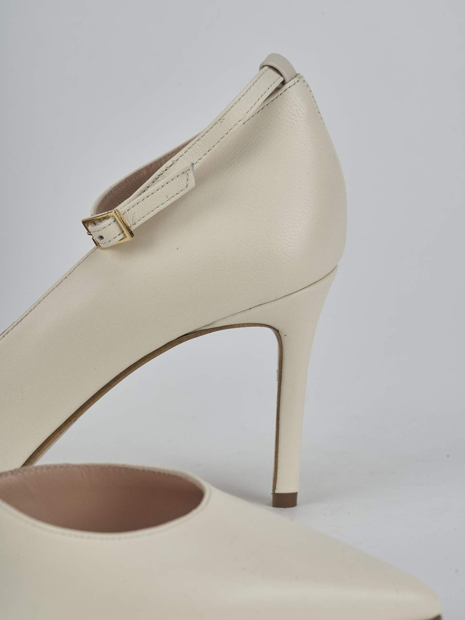 Décolleté e slingback tacco 7cm pelle bianco