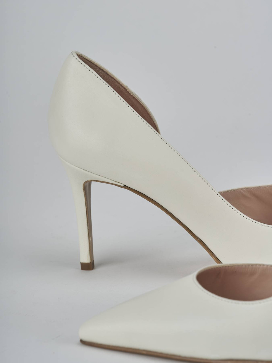Décolleté e slingback tacco 7cm pelle bianco