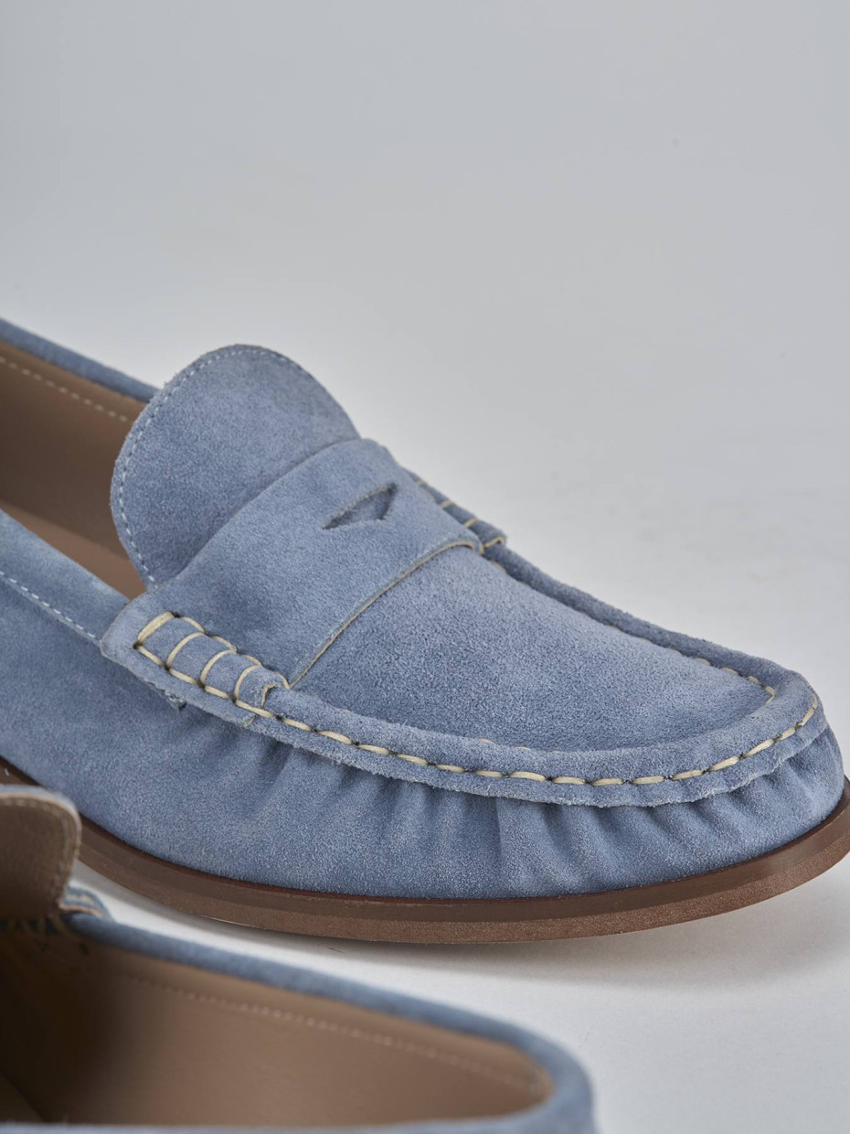 Mocassini tacco 1cm camoscio jeans