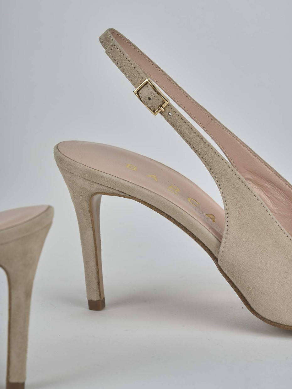 Slingback decolte tacco 7 cm beige camoscio
