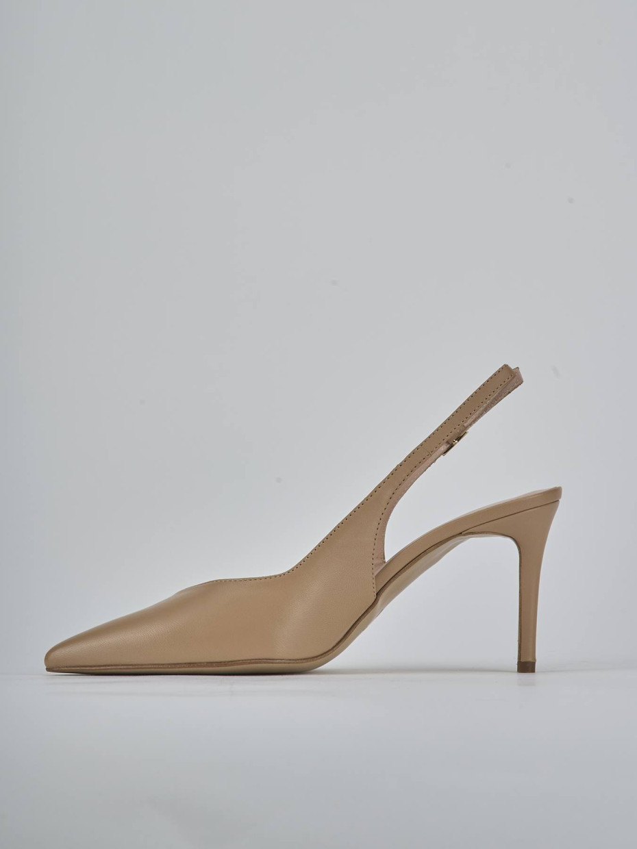 Slingback decolte tacco 7 cm marrone pelle