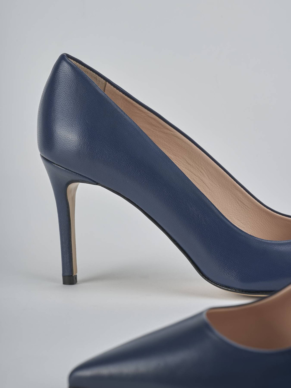 Décolleté e slingback tacco 7cm pelle blu