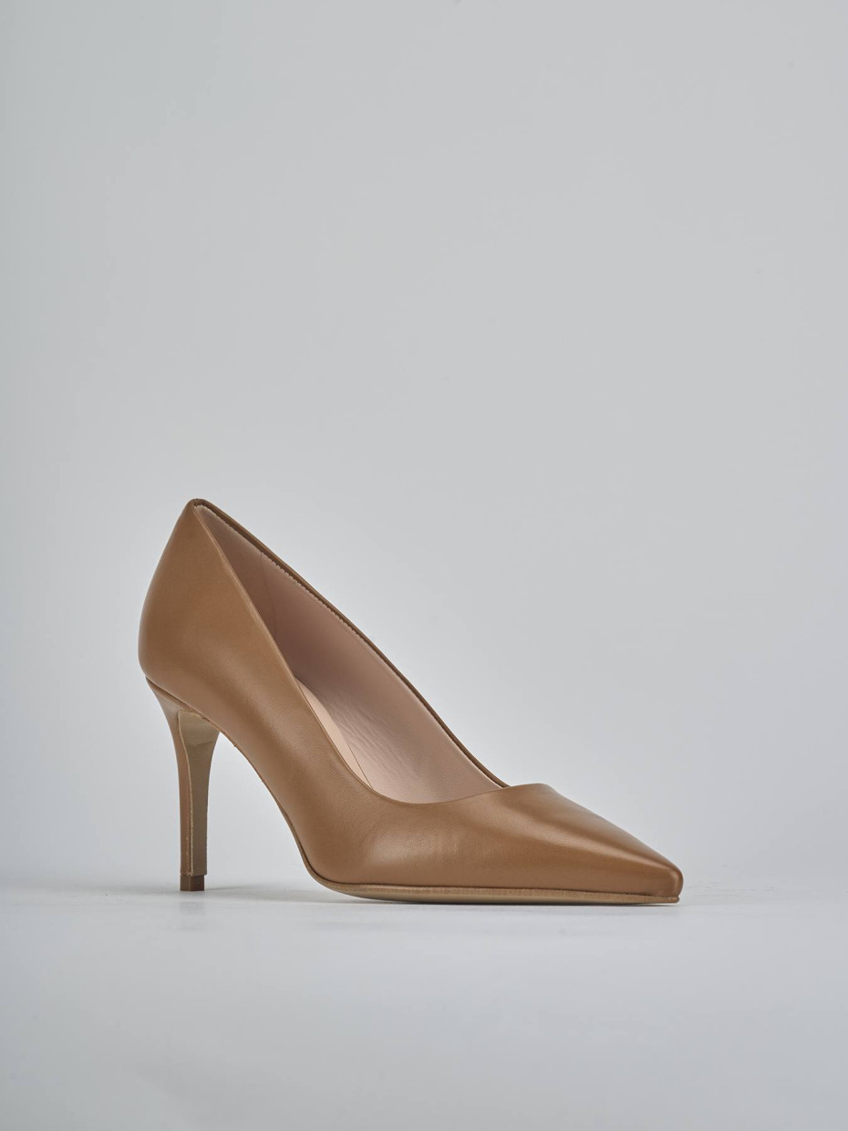 Décolleté e slingback tacco 7cm pelle marrone