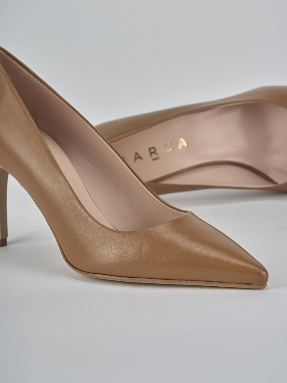 Décolleté e slingback tacco 7cm pelle marrone