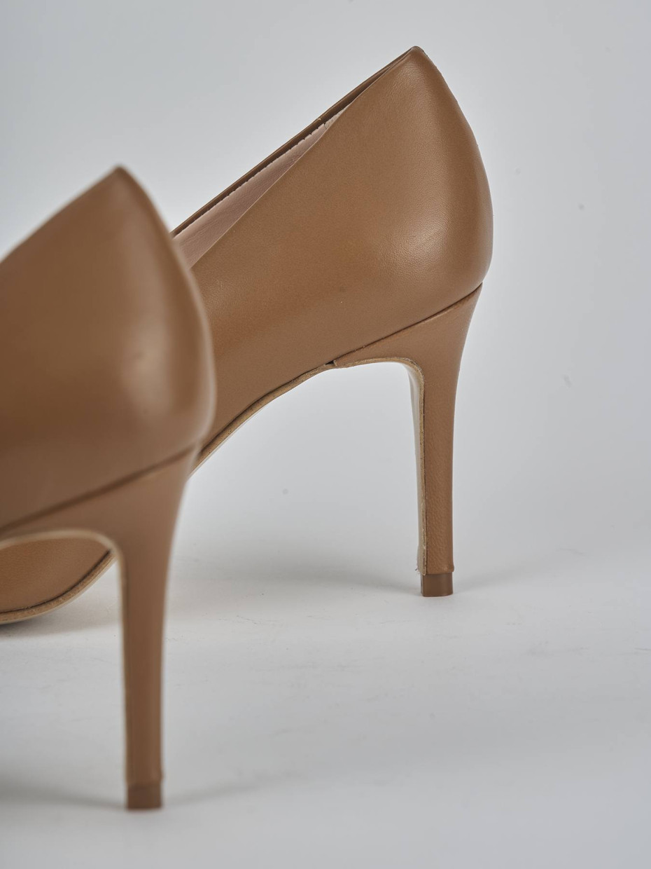 Décolleté e slingback tacco 7cm pelle marrone