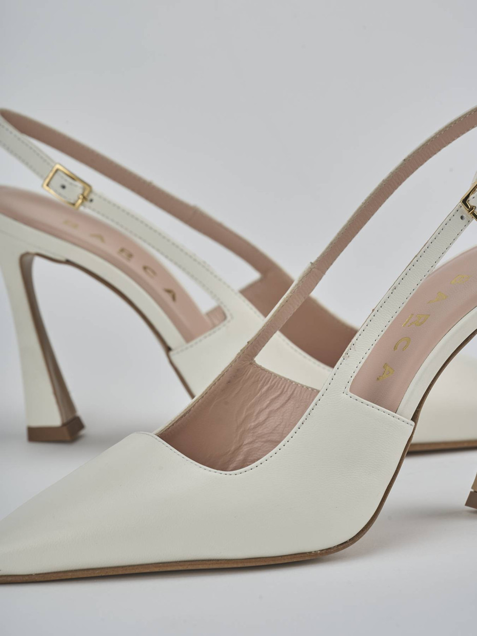 Décolleté e slingback tacco 9cm pelle bianco