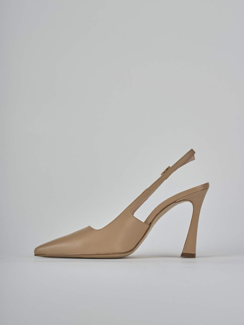 Décolleté e slingback tacco 9cm pelle marrone