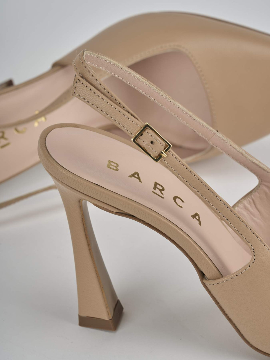 Décolleté e slingback tacco 9cm pelle marrone