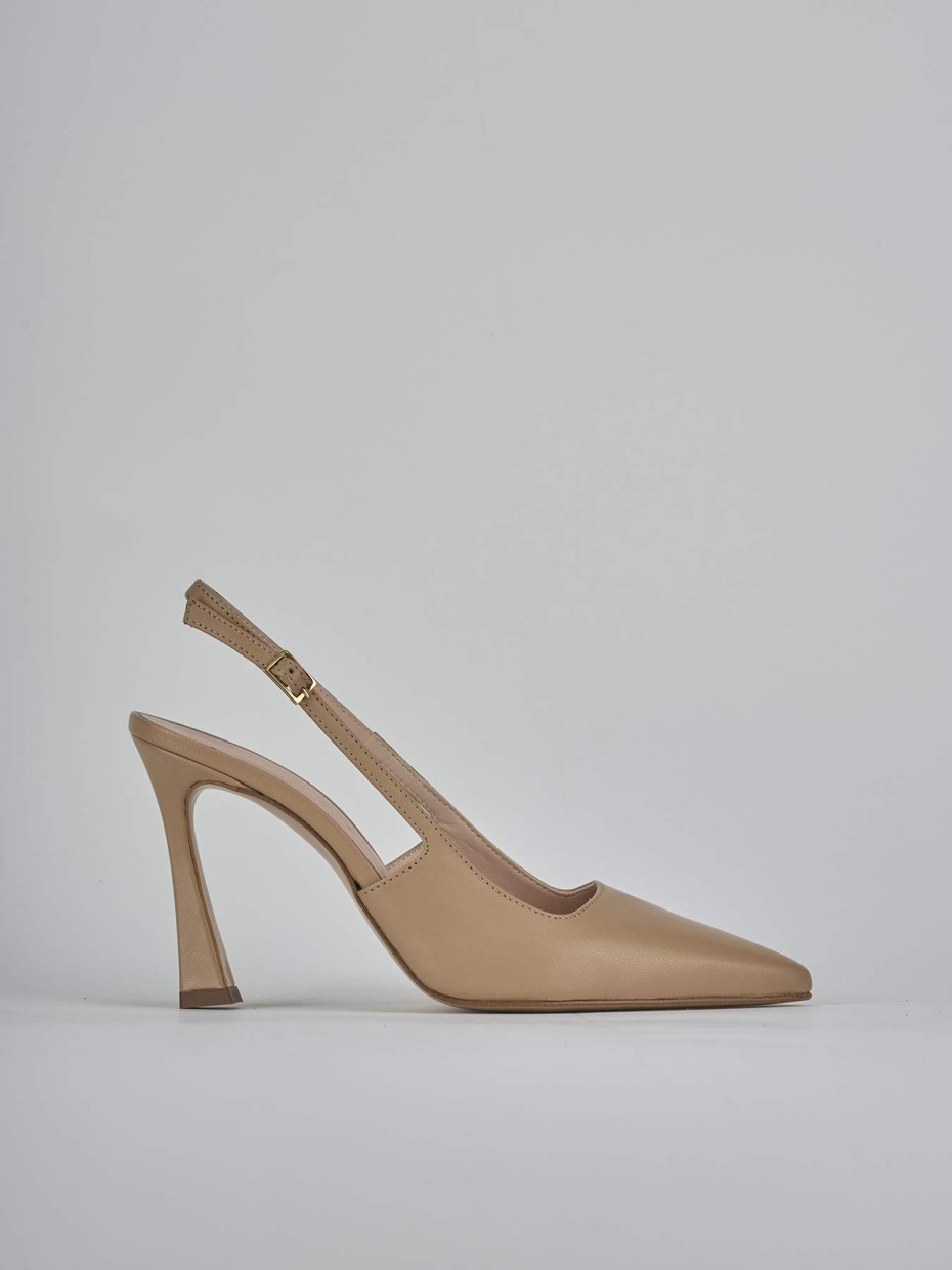 Décolleté e slingback tacco 9cm pelle marrone