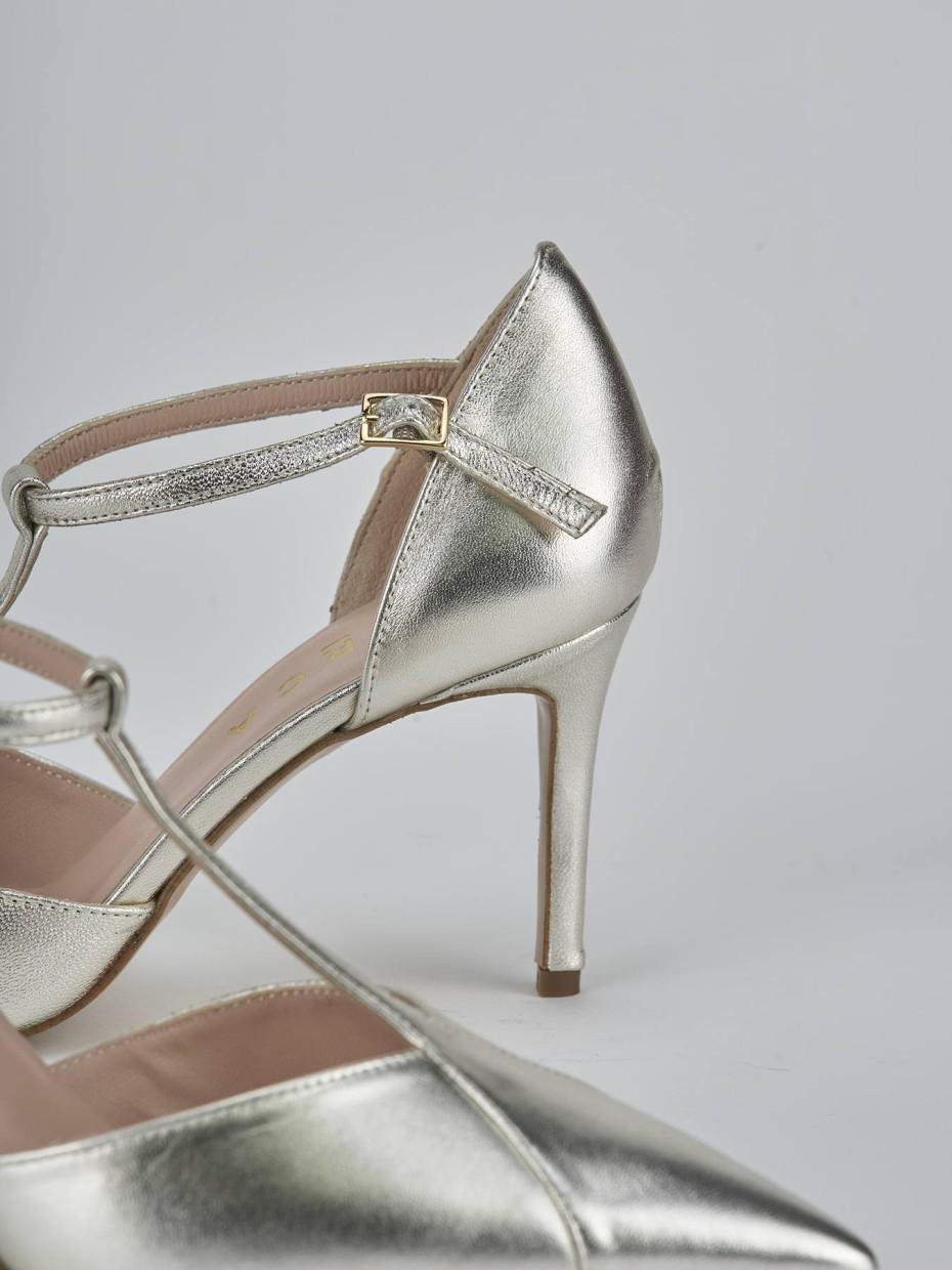 Décolleté e slingback tacco 7cm pelle oro