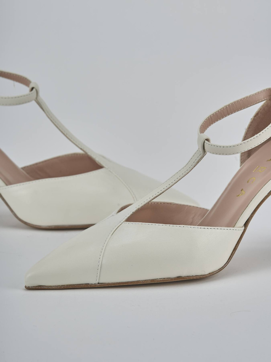 Décolleté e slingback tacco 7cm pelle bianco