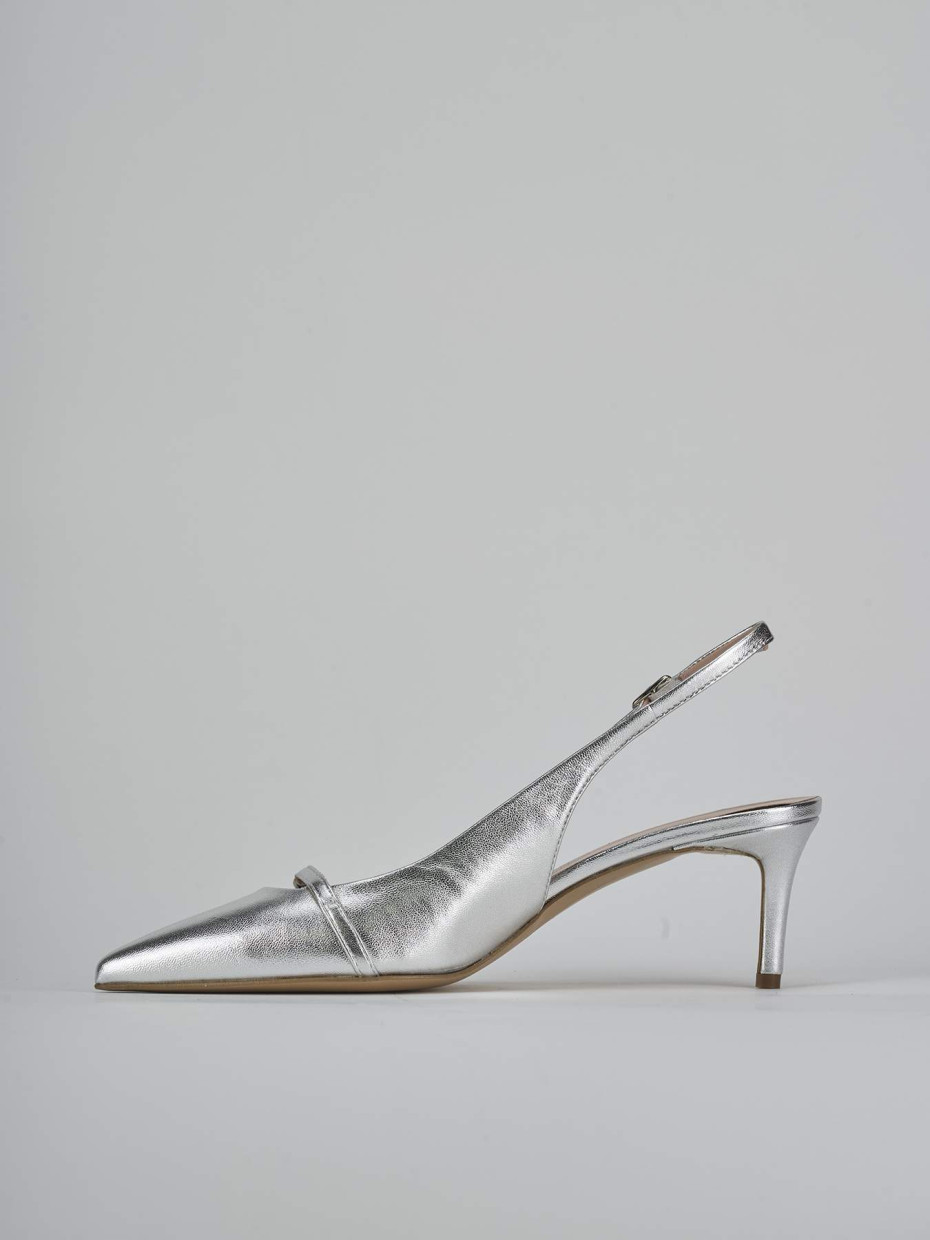 Décolleté e slingback tacco 7cm laminato argento