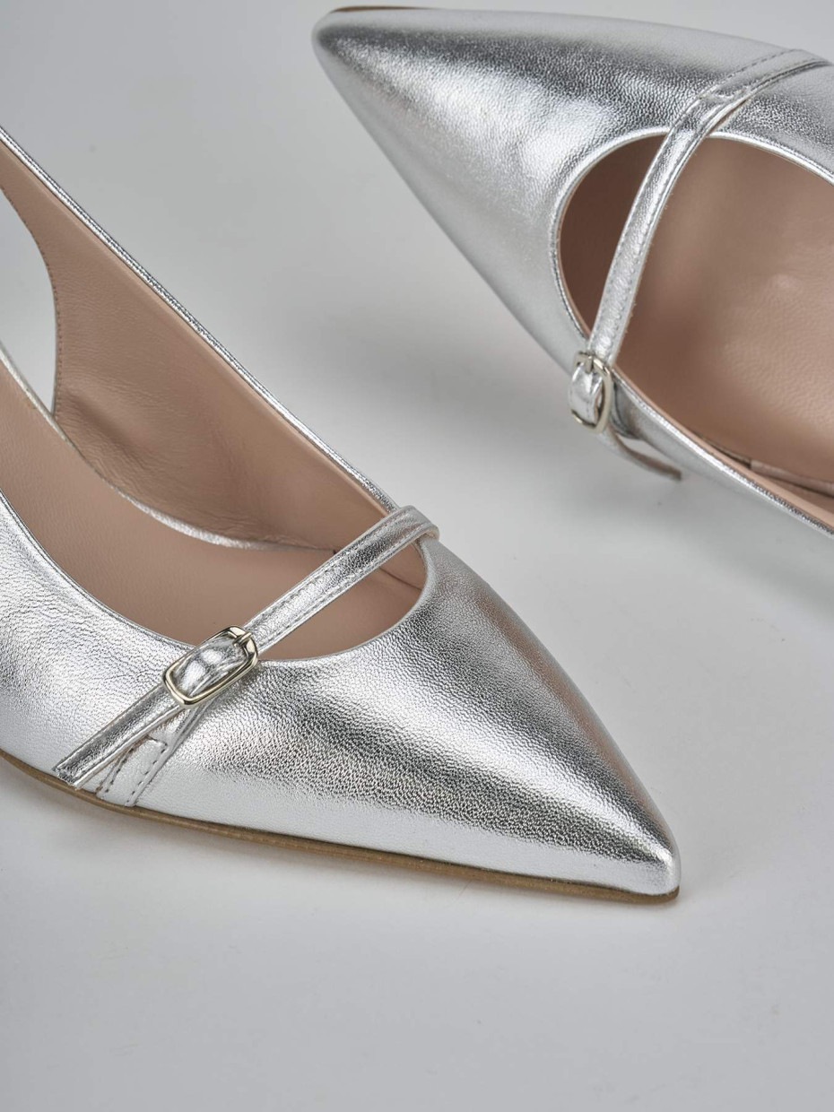 Décolleté e slingback tacco 7cm laminato argento
