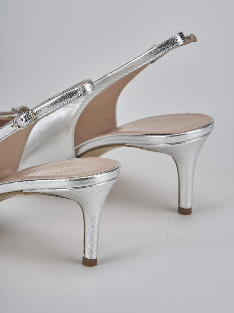 Décolleté e slingback tacco 7cm laminato argento