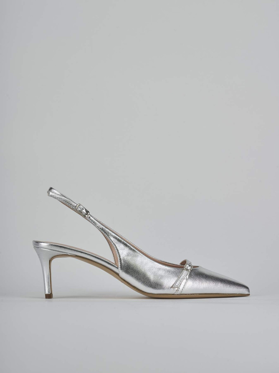 Décolleté e slingback tacco 7cm laminato argento