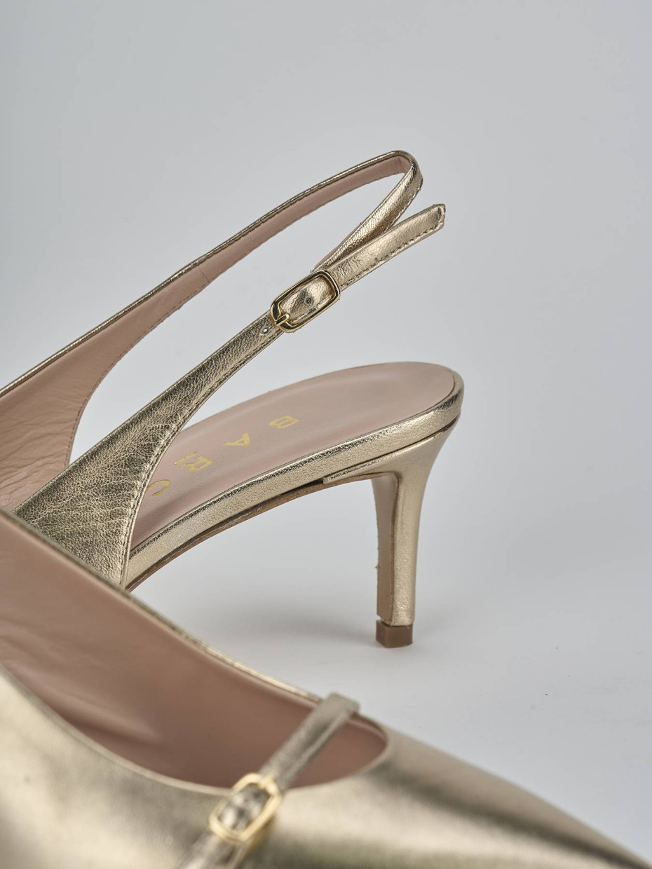 Décolleté e slingback tacco 7cm pelle oro