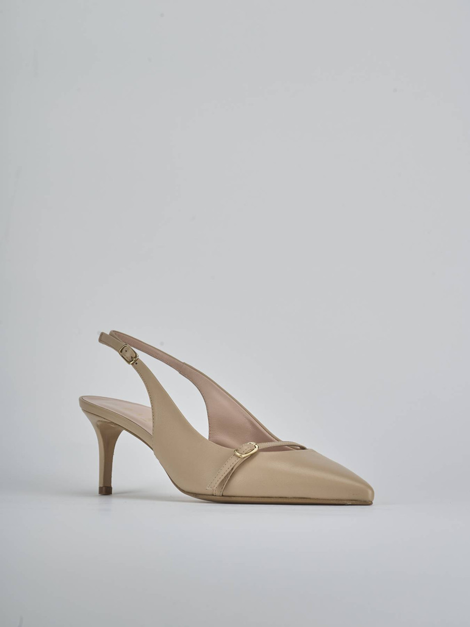 Décolleté e slingback tacco 7cm pelle marrone
