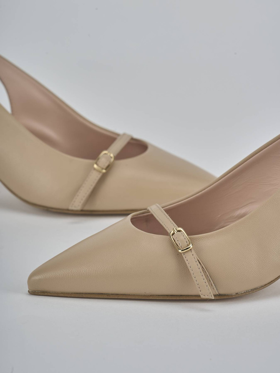 Décolleté e slingback tacco 7cm pelle marrone