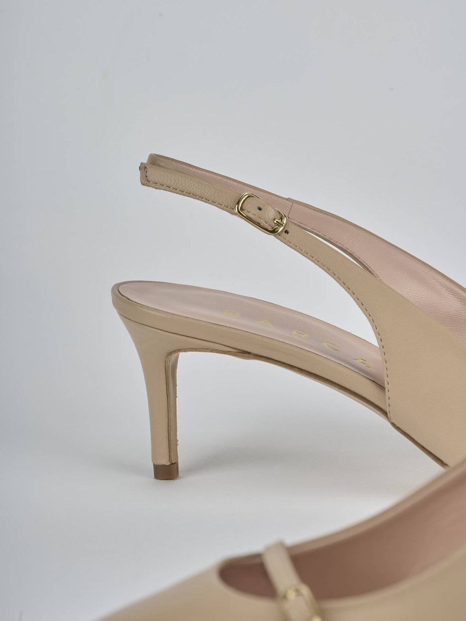Décolleté e slingback tacco 7cm pelle marrone