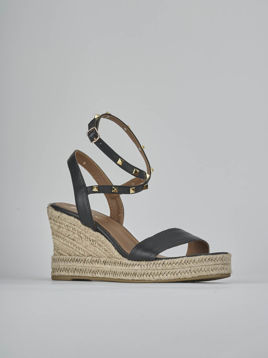 Sandali zeppa tacco 11cm pelle nero