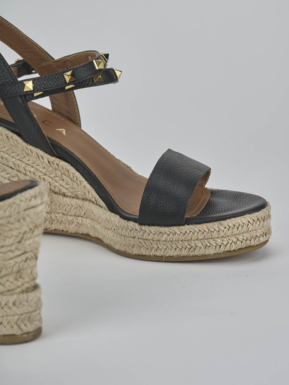 Sandali zeppa tacco 11cm pelle nero
