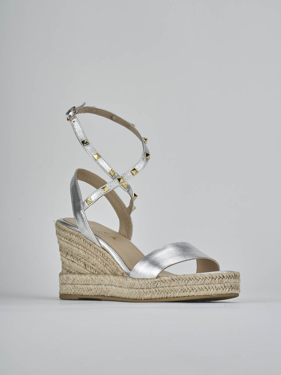 Sandali zeppa tacco 11cm laminato argento