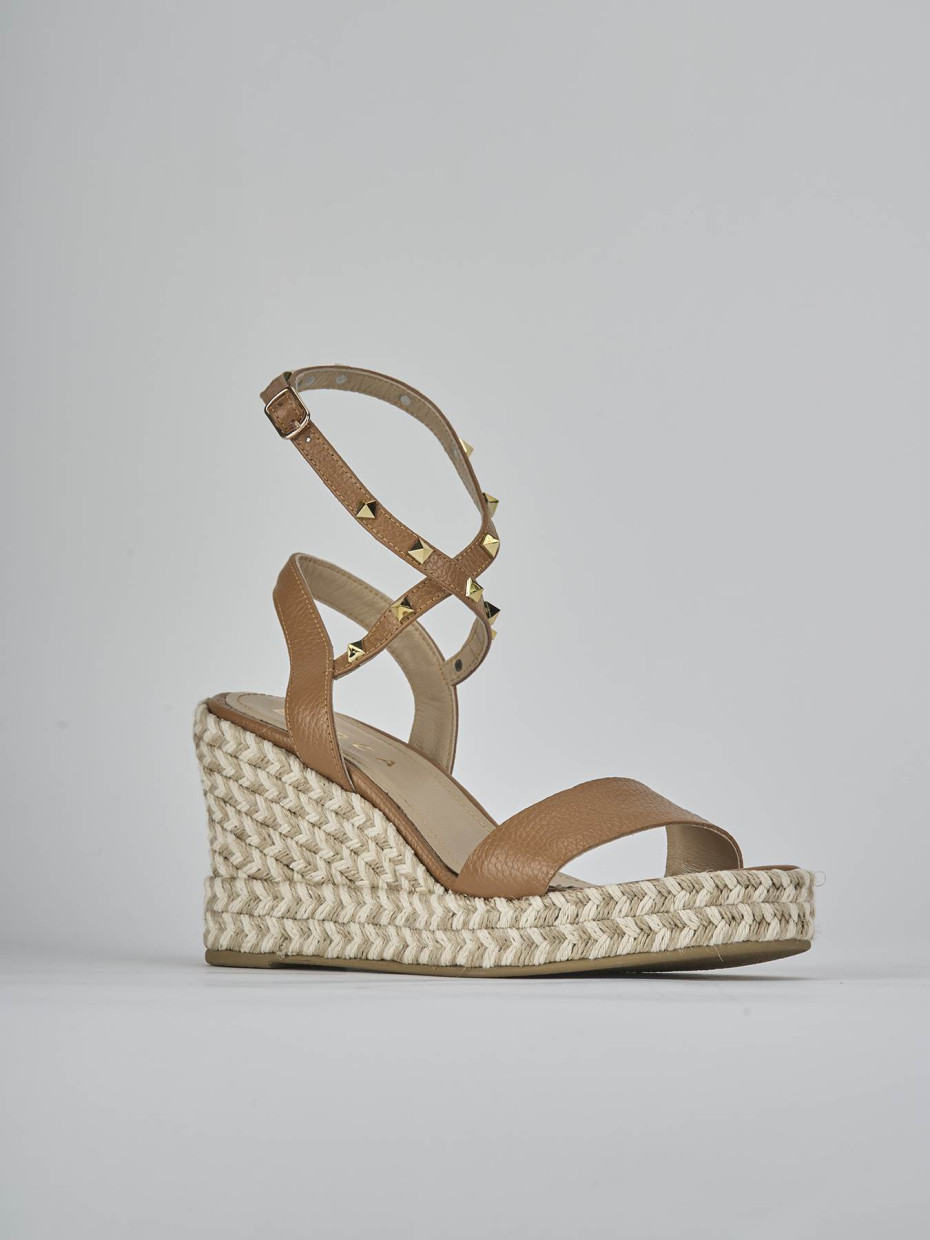 Sandali zeppa tacco 11cm pelle marrone