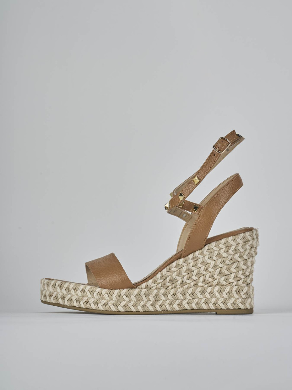 Sandali zeppa tacco 11cm pelle marrone