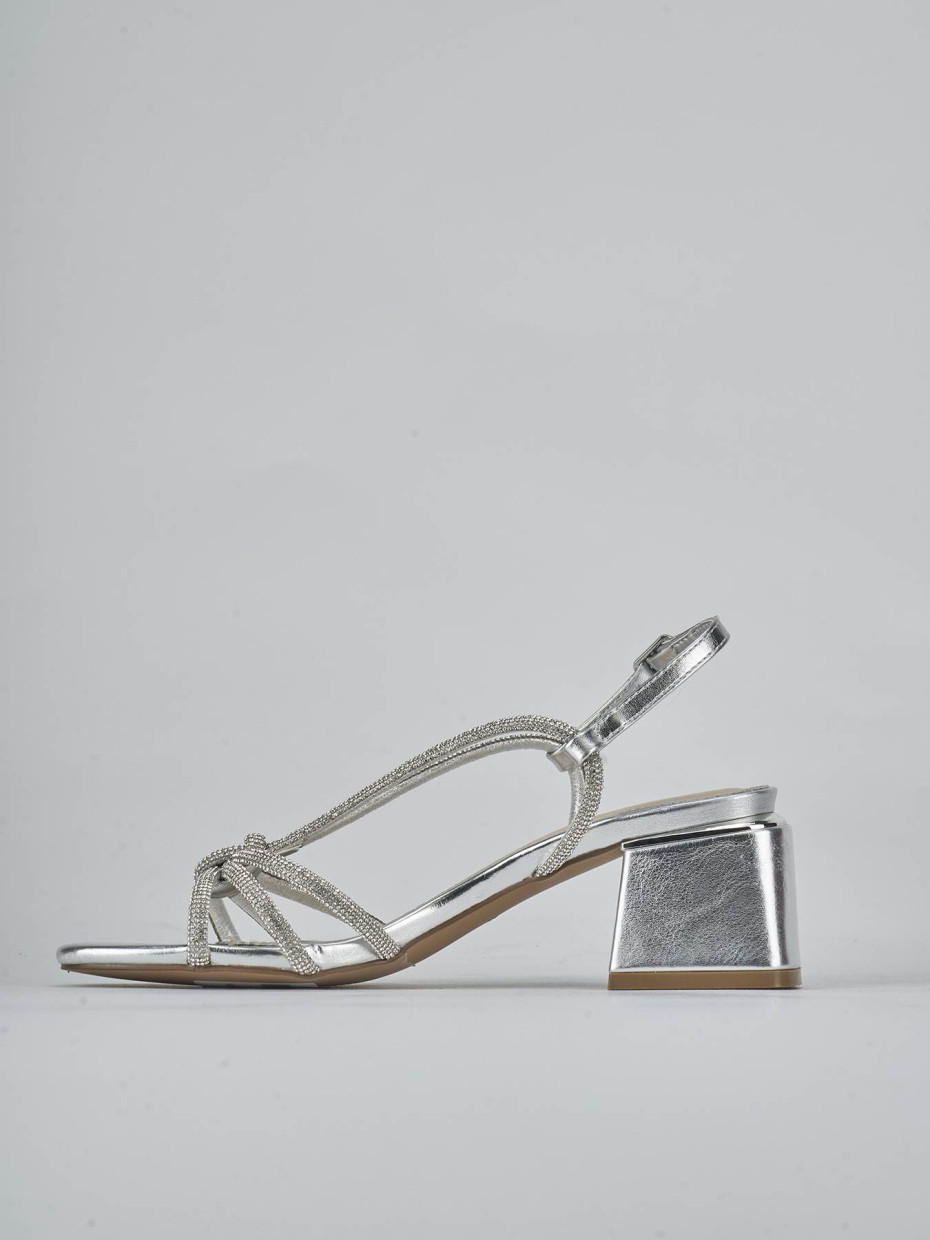 Sandali tacco 5cm pelle argento