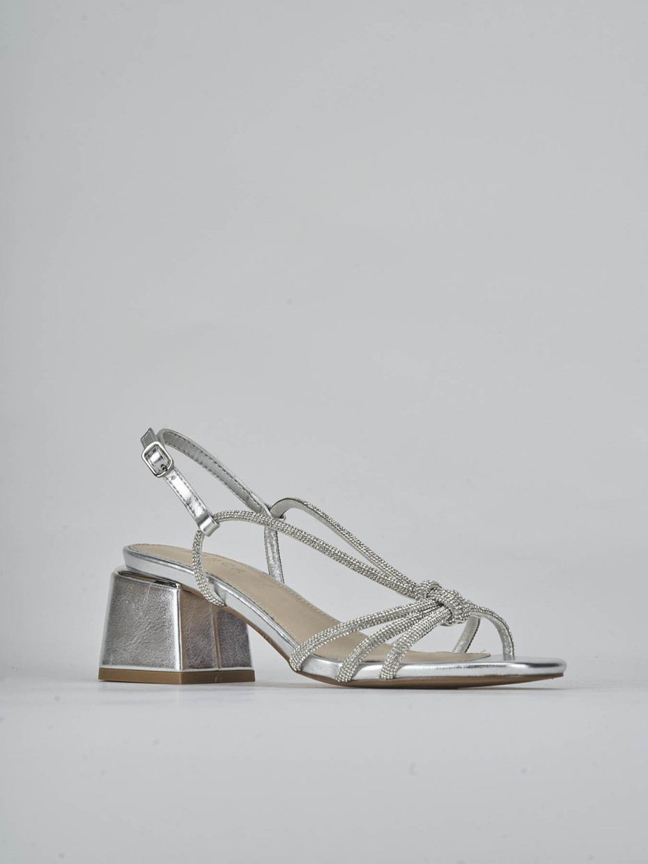 Sandali tacco 5cm pelle argento