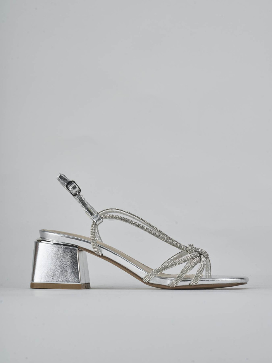 Sandali tacco 5cm pelle argento