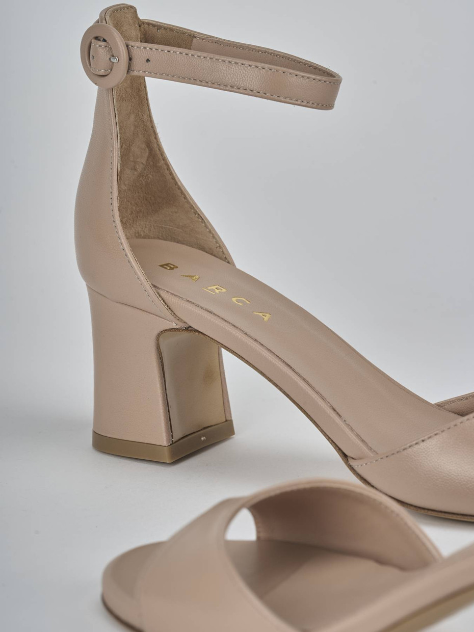Sandali tacco 5cm pelle marrone