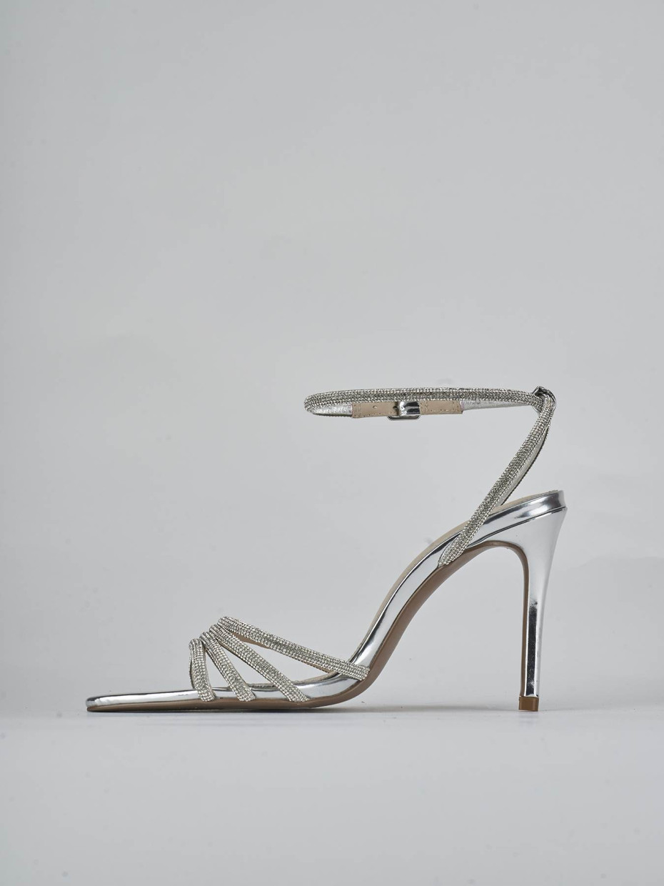 Sandali tacco 9cm pelle argento