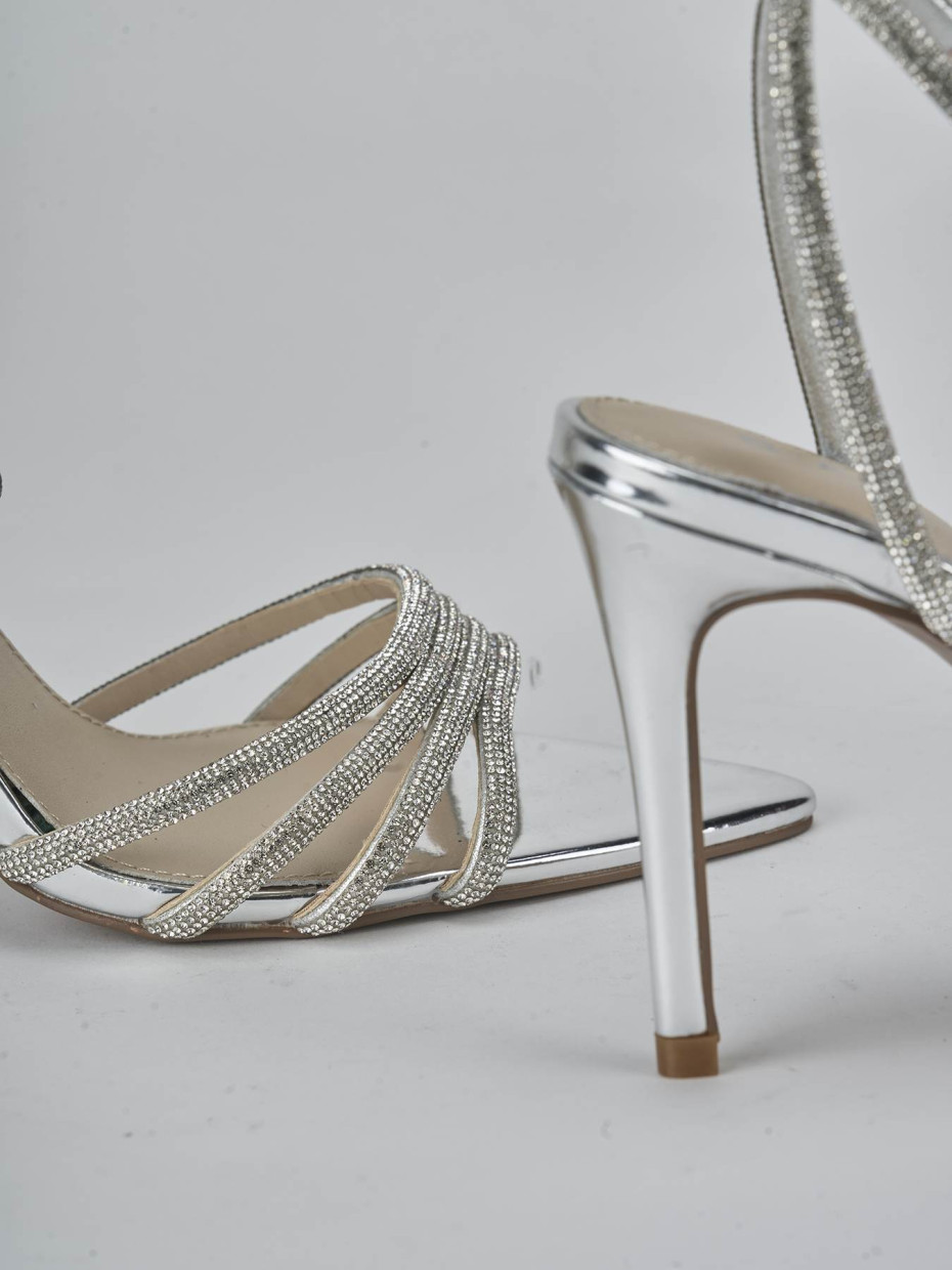Sandali tacco 9cm pelle argento