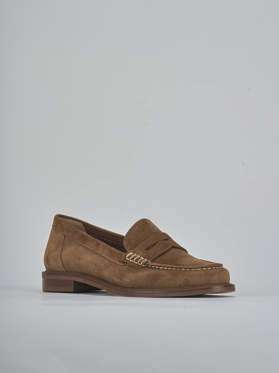 Mocassini tacco 1cm camoscio marrone