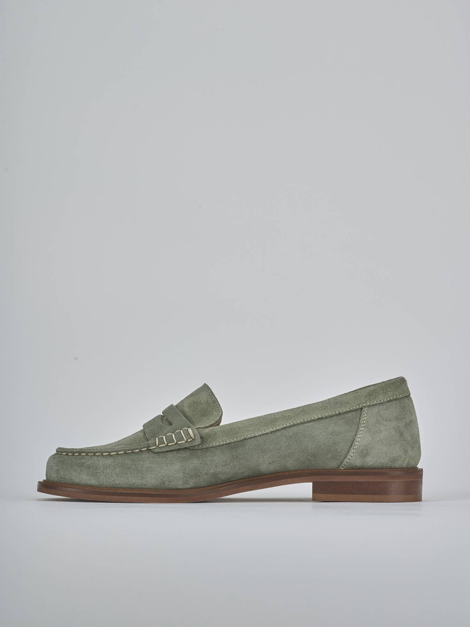 Mocassini tacco 1cm camoscio verde