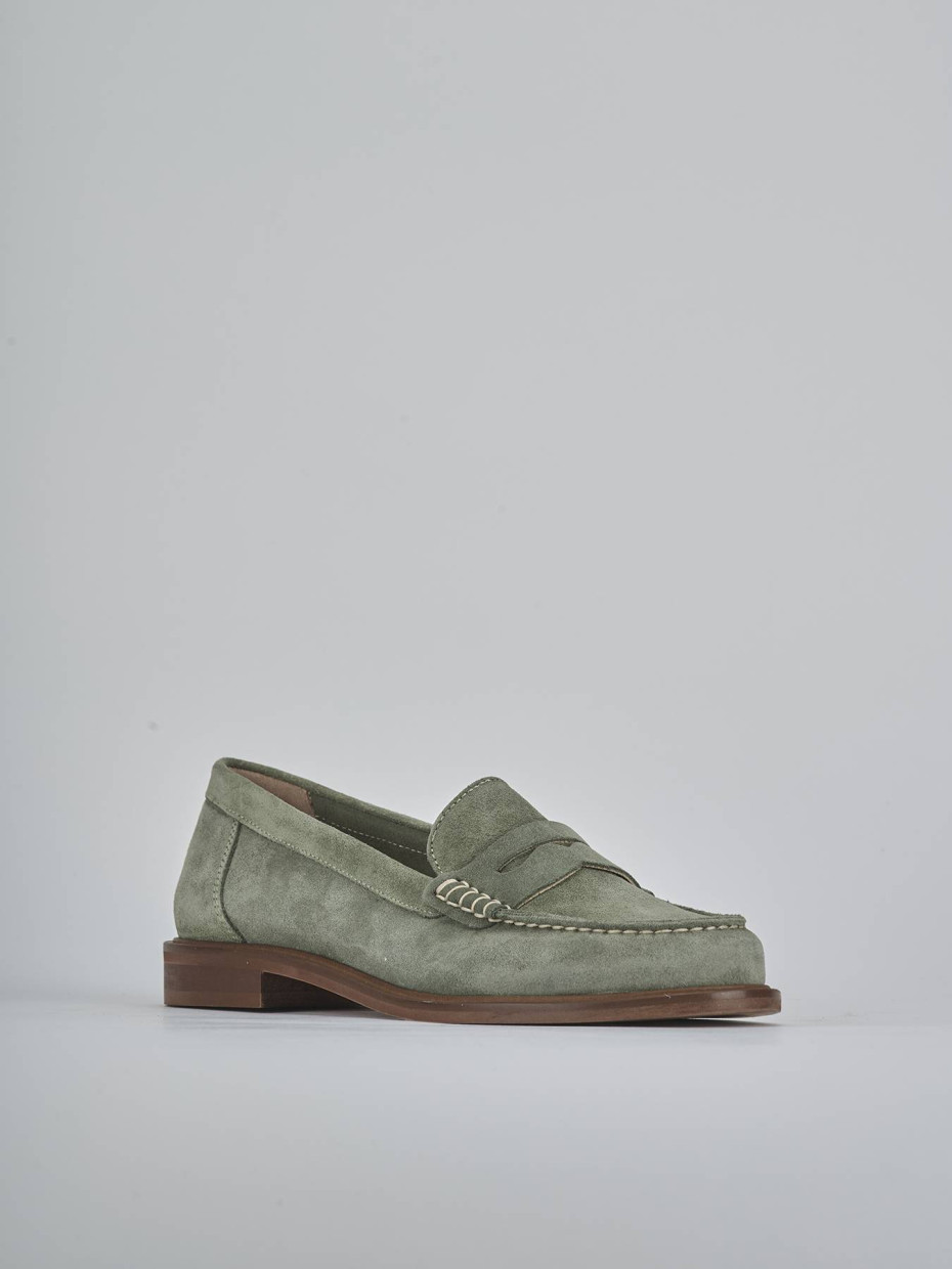 Mocassini tacco 1cm camoscio verde