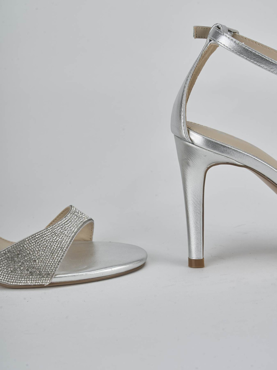 Sandali tacco 8cm pelle argento