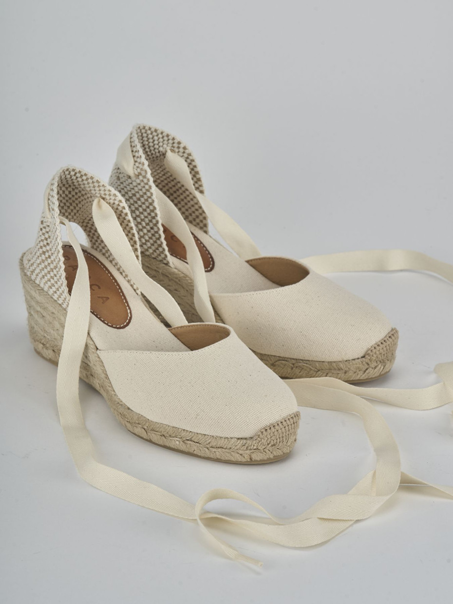 Espadrillas tacco 6cm tessuto beige