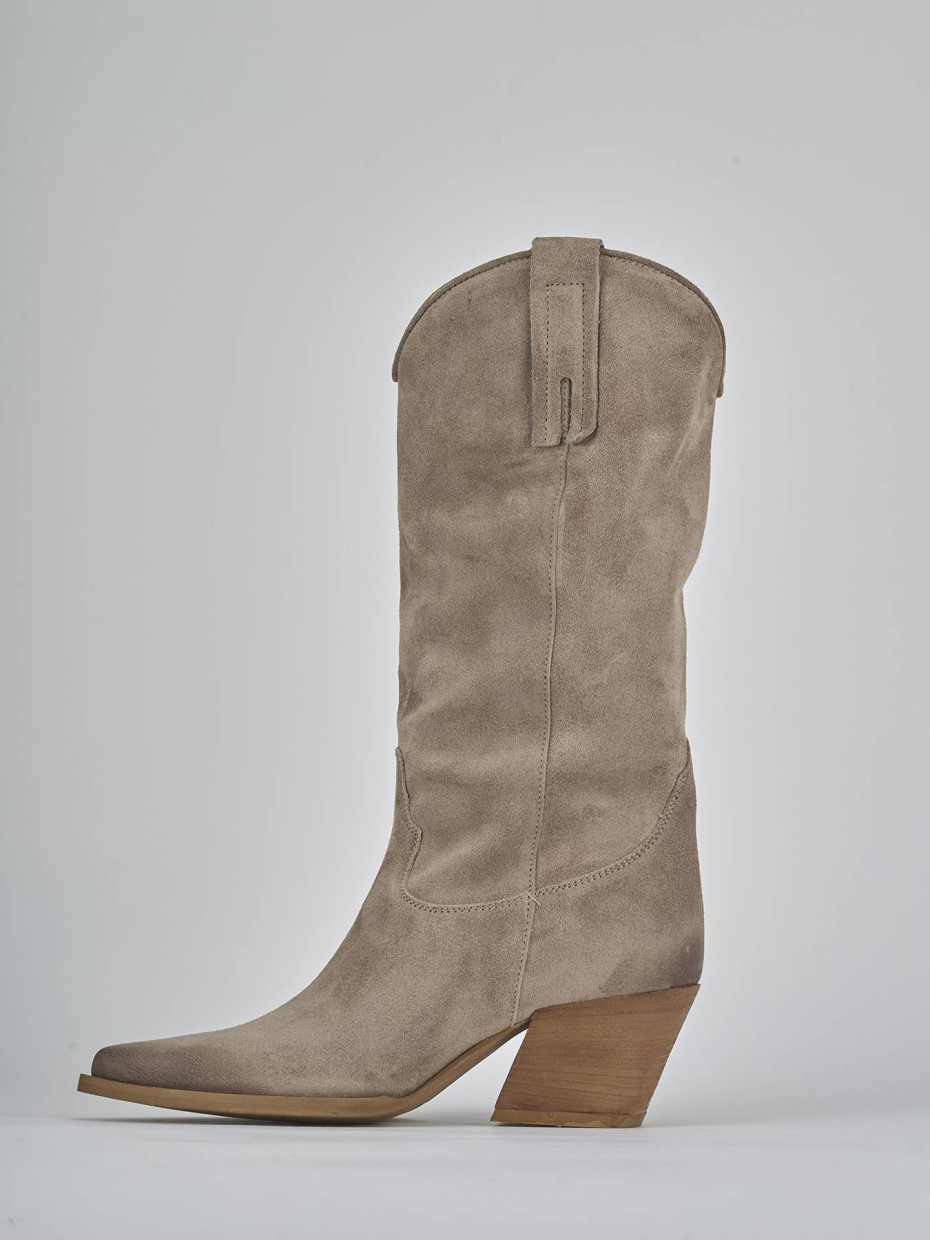 Stivali tacco 6cm camoscio beige
