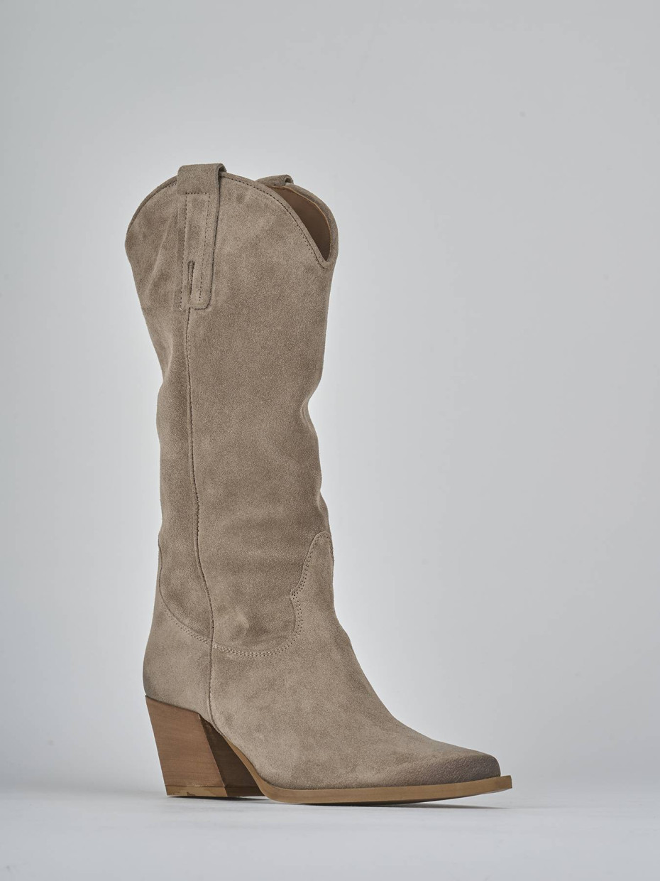 Stivali tacco 6cm camoscio beige
