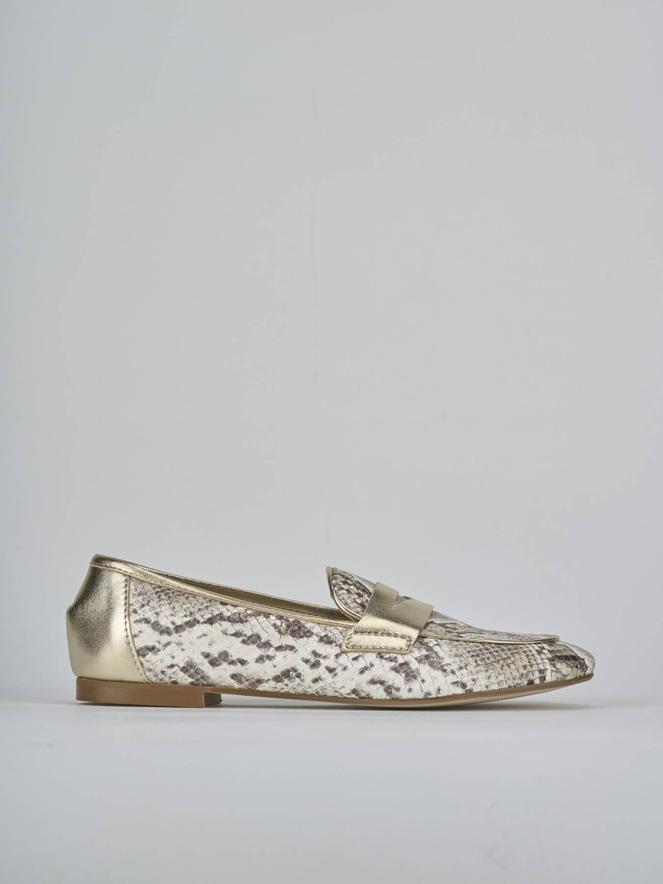Mocassini tacco 1cm pitone oro