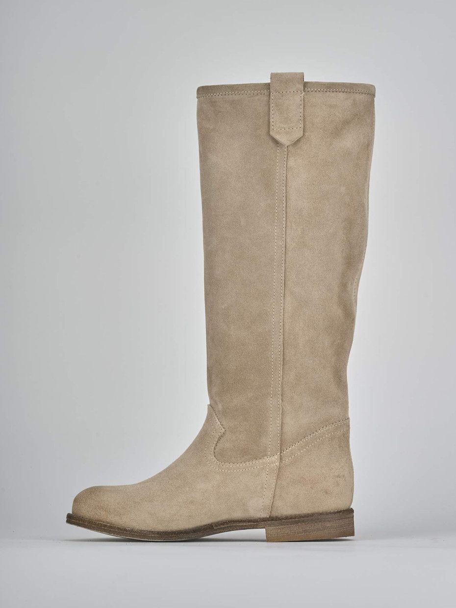 Stivali tacco 1cm camoscio beige