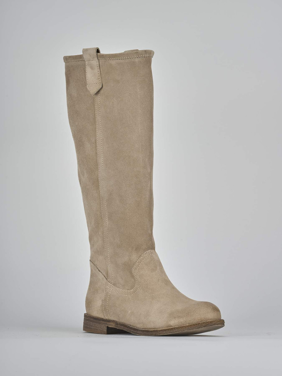 Stivali tacco 1cm camoscio beige