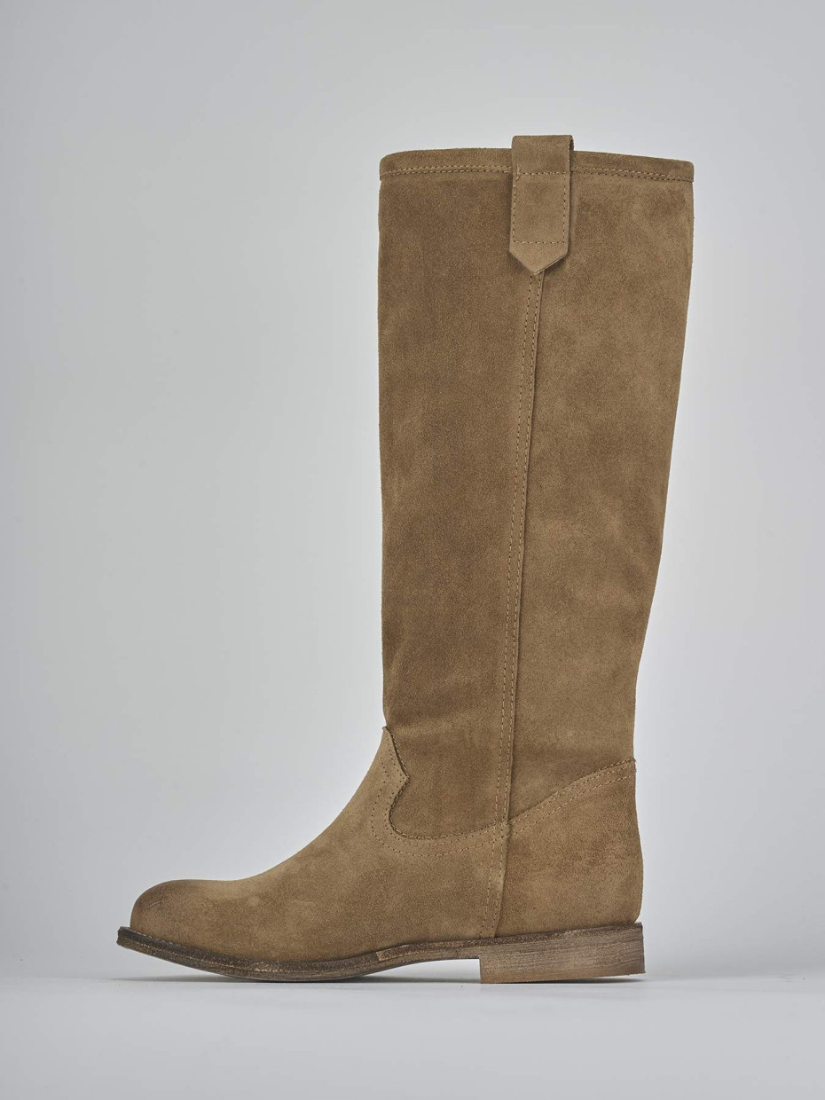 Stivali tacco 1cm camoscio marrone