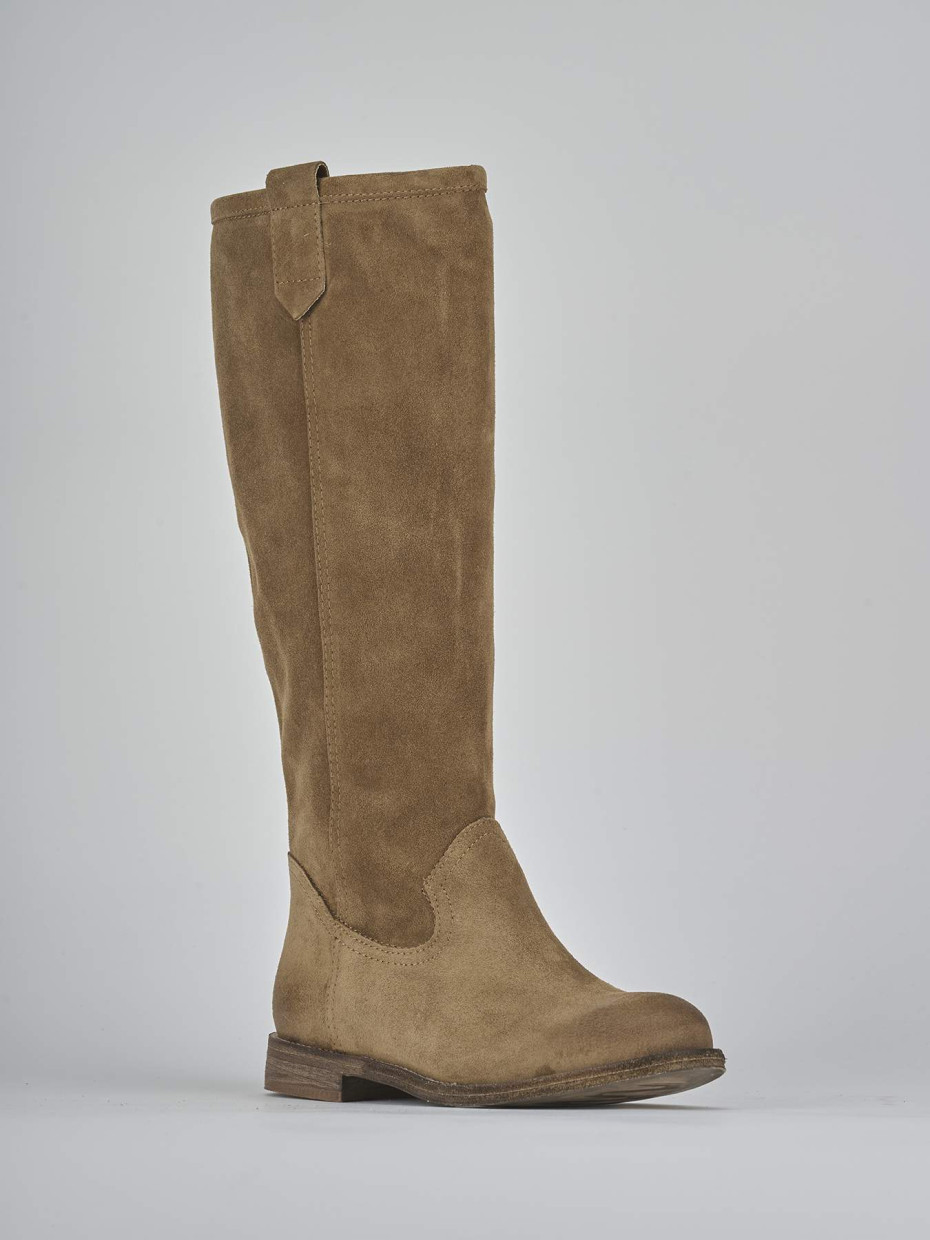 Stivali tacco 1cm camoscio marrone