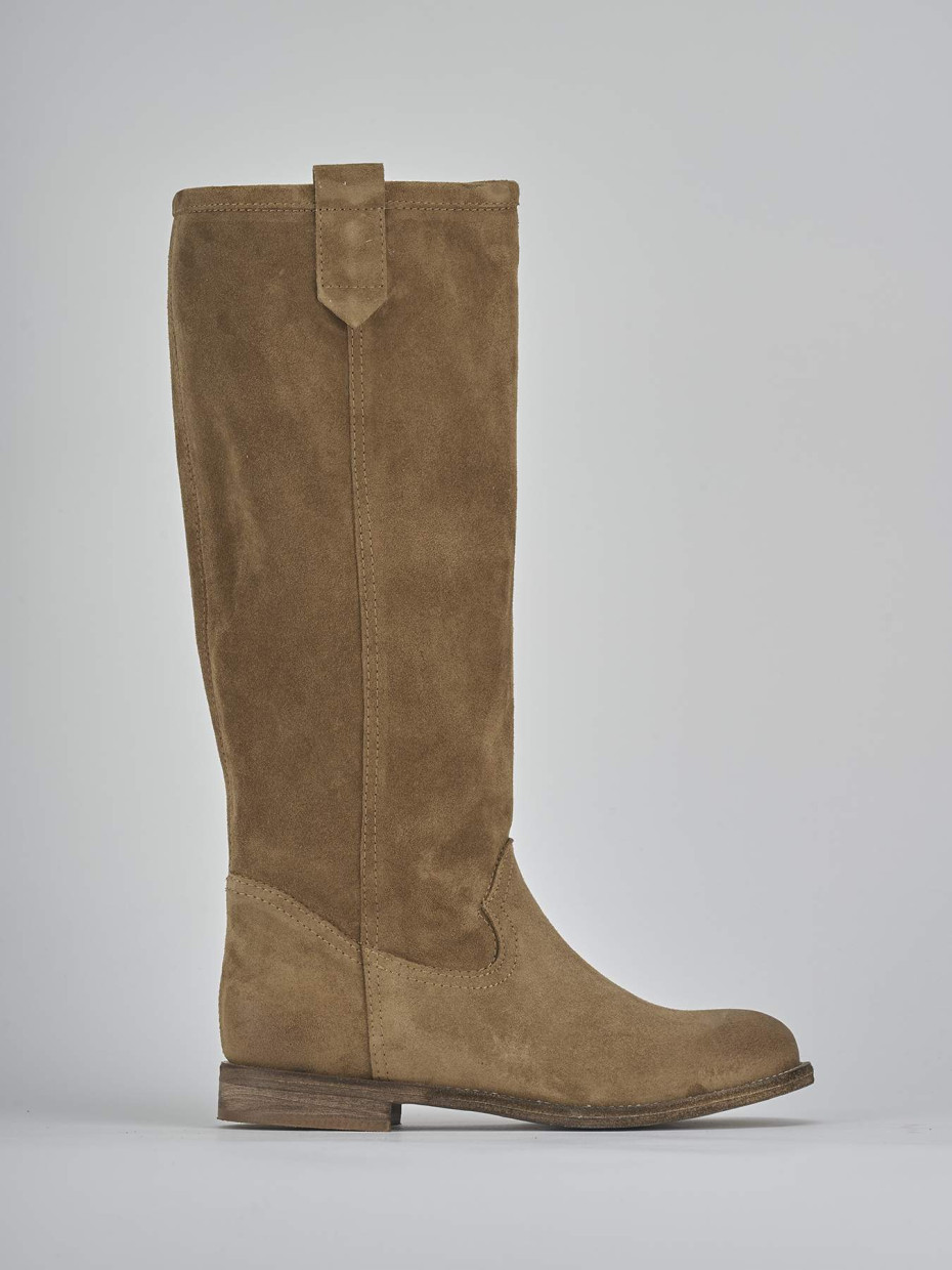 Stivali tacco 1cm camoscio marrone