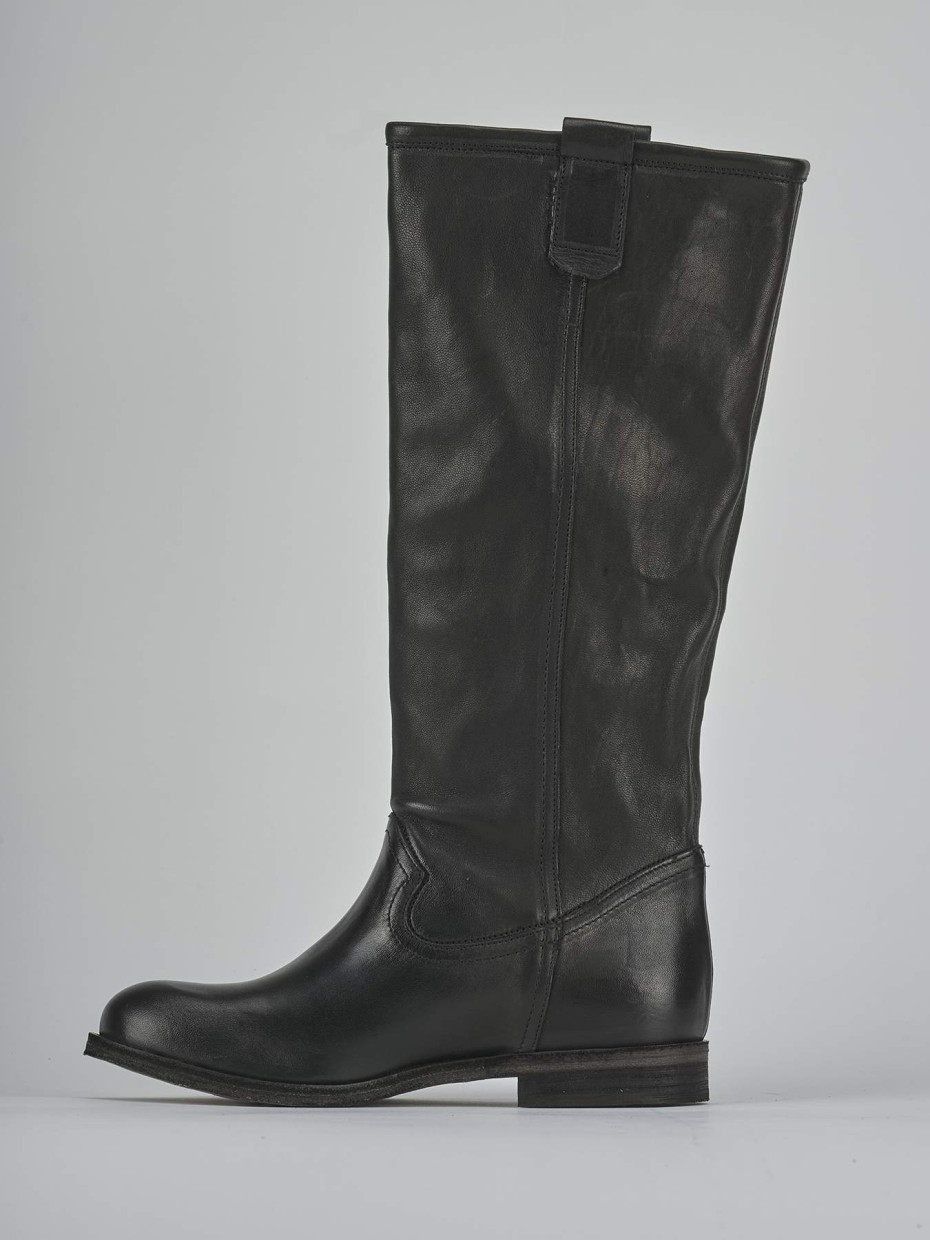 Stivali tacco 1cm pelle nero