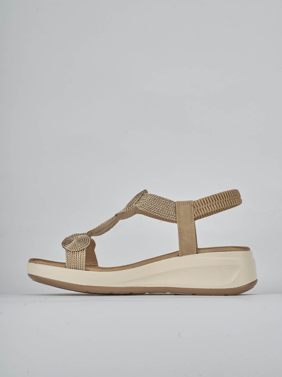 Sandali zeppa tacco 4cm pelle beige